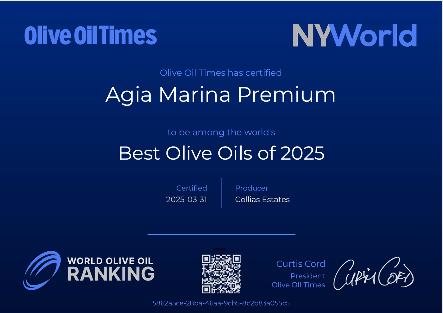 Agia Marina Extra Virgin Olive Oil (EVOO) (750ml) 1 Bottle