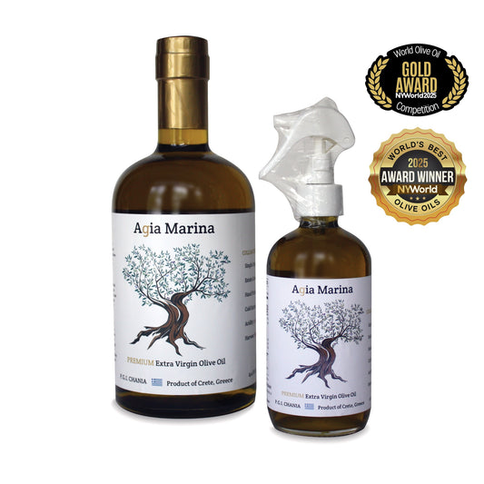 Agia Marina Extra Virgin Olive Oil (750ml) bottle and 8 oz Sprayer