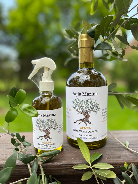 Agia Marina Extra Virgin Olive Oil  (750ml) bottle and  8 oz Sprayer