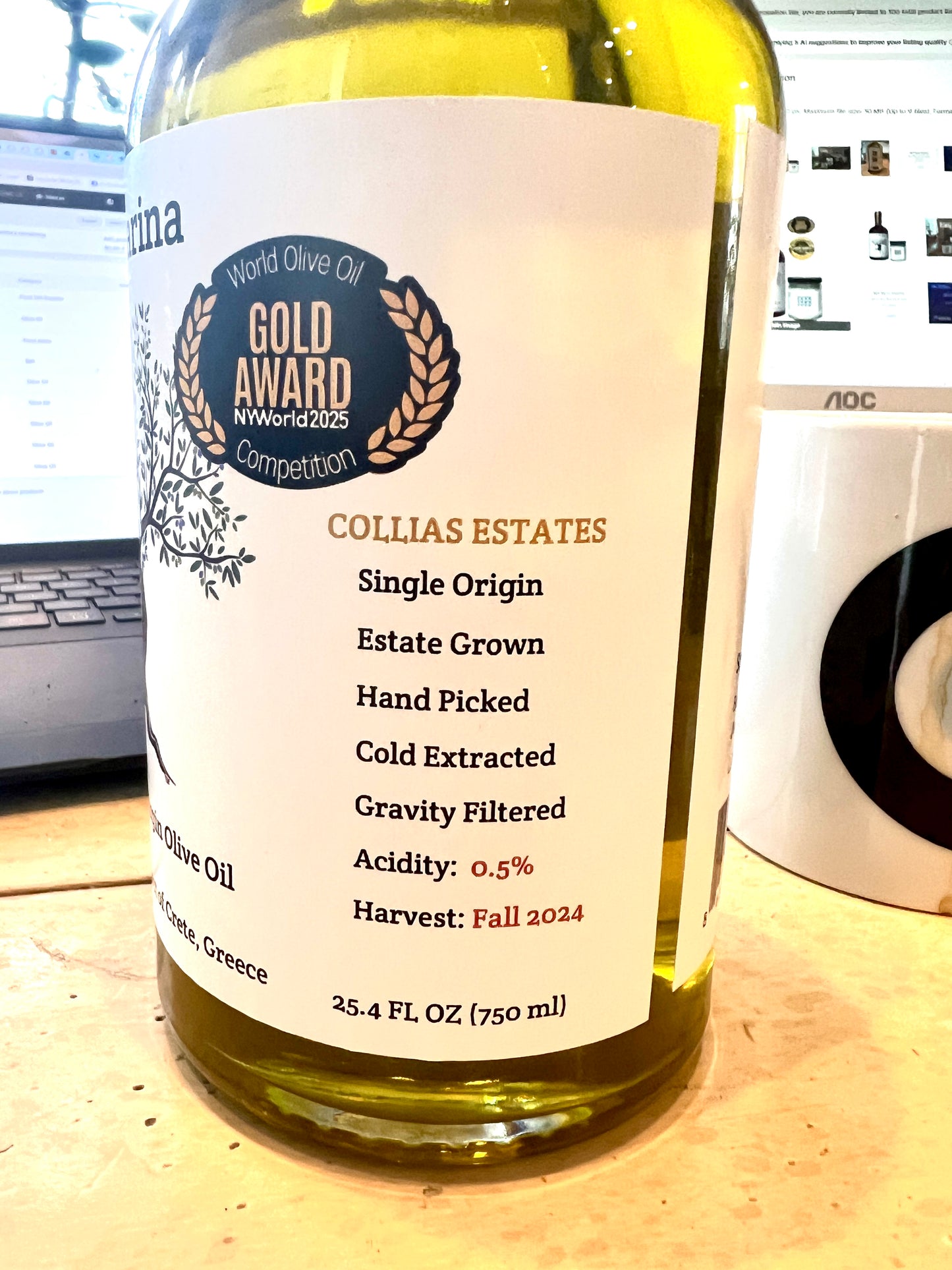 Agia Marina Extra Virgin Olive Oil  (750ml) bottle and  8 oz Sprayer