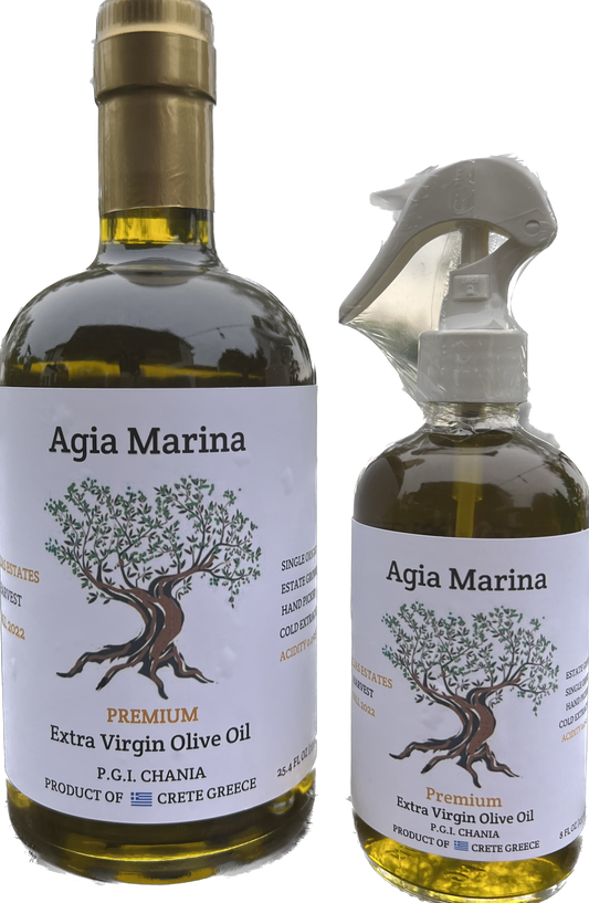 Agia Marina Extra Virgin Olive Oil  (750ml) bottle and  8 oz Sprayer